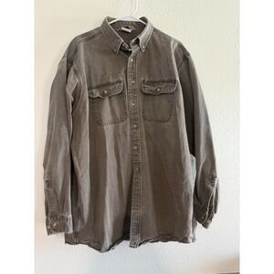 Vintage CARHARTT Canvas Long Sleeve Work Shirt Dark Brown Men's Button Up XL